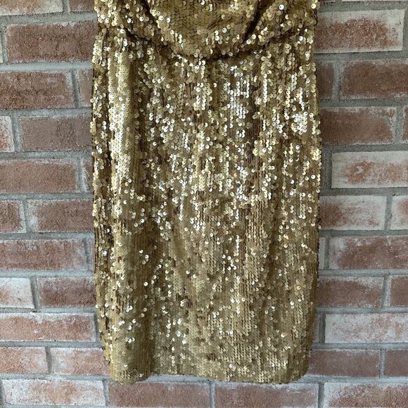 NWT Eliza J Gold Sequin Cocktail Draped Neck Party Dress Size 6 - Picture 3 of 12